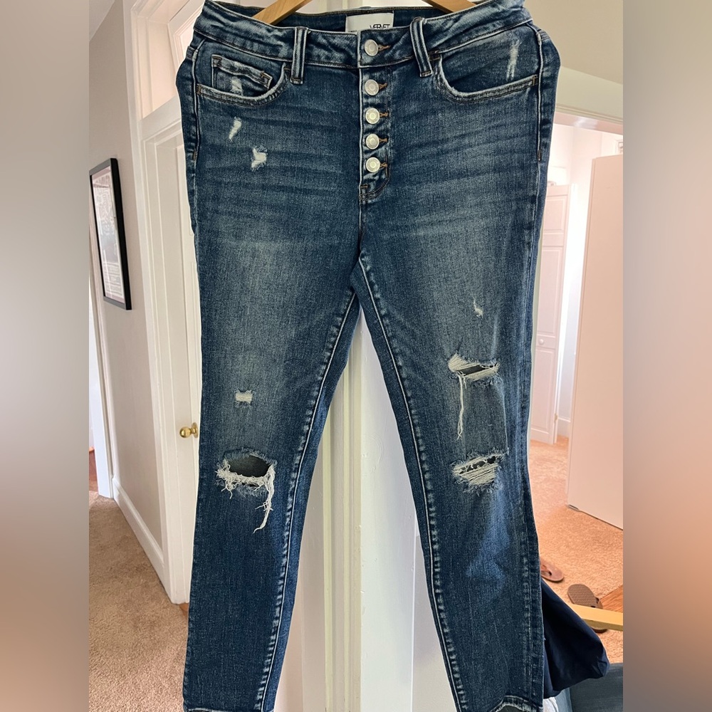 Blue Skinny Jeans with Distressed Details
